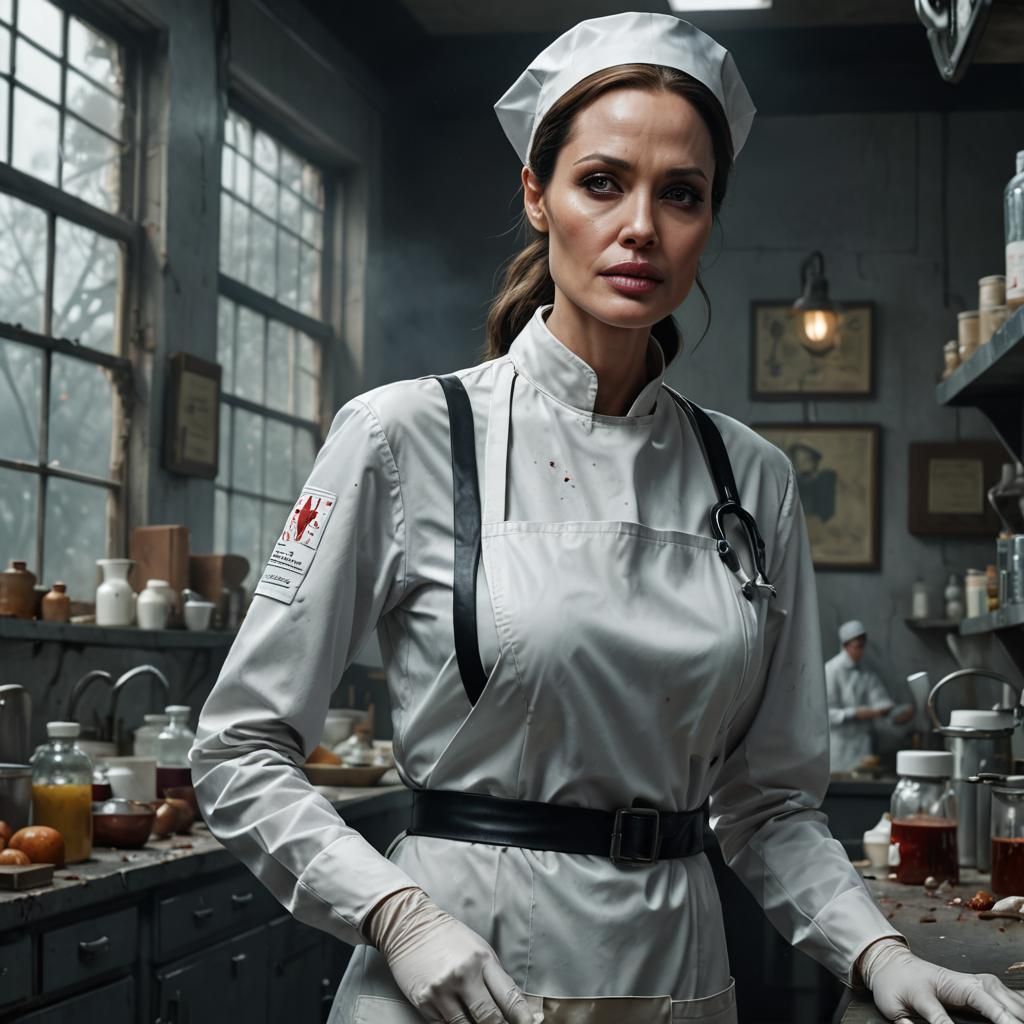 Angelina Jolie as Stern Nurse, Detailed Matte Painting