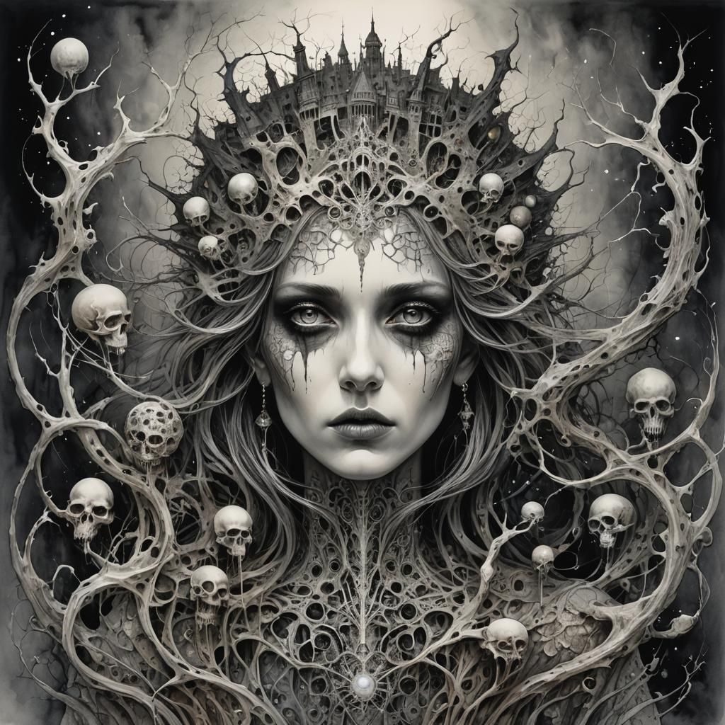 Surreal Dark Fantasy Ink Art in Soft Pastels