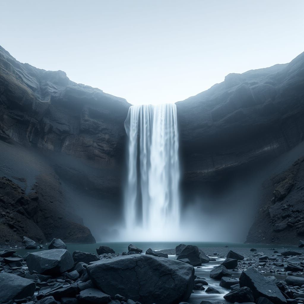 Monochrome Waterfall with Geometric Gradients