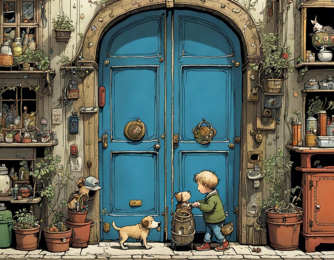 Whimsical Portrait of a Toddler Boy with His Loyal Dog in In...