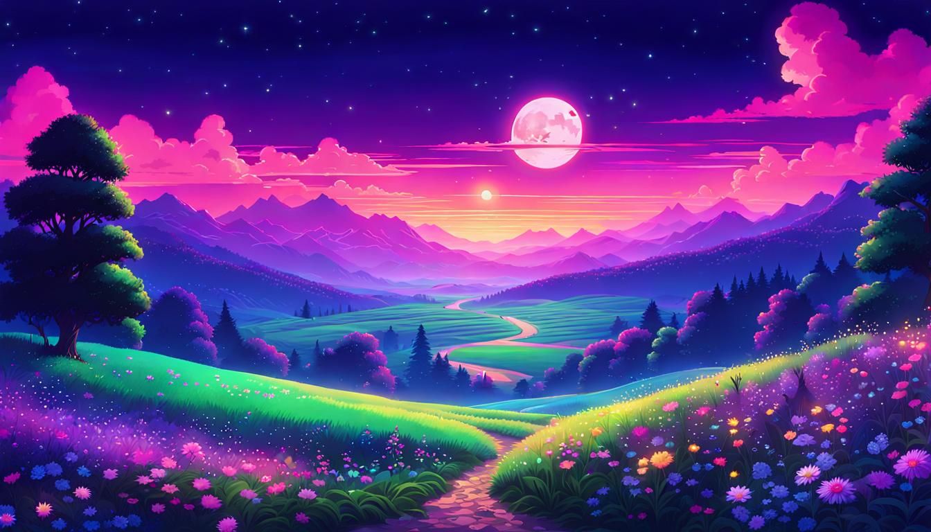 Enchanted Fairycore Meadow at Night: A Cosmic Retro Dream