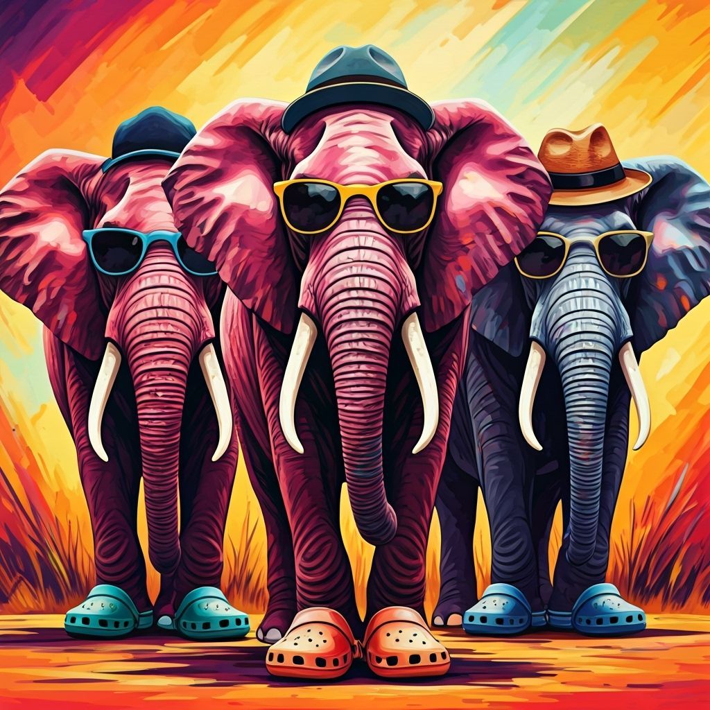 Colorful Elephants in Acrylic Painting Style
