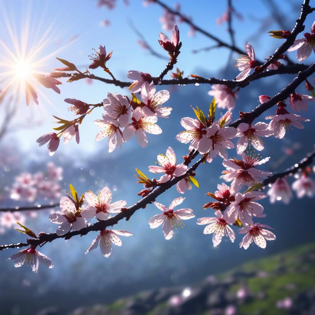 Glowing Sakura Blossoms in Morning Sunlight