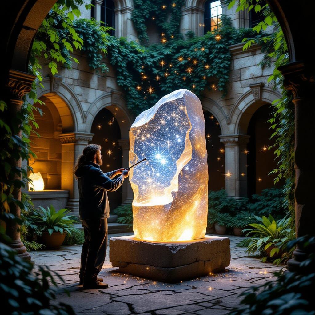 Sculptor Shapes Starlight in Ancient Observatory Courtyard