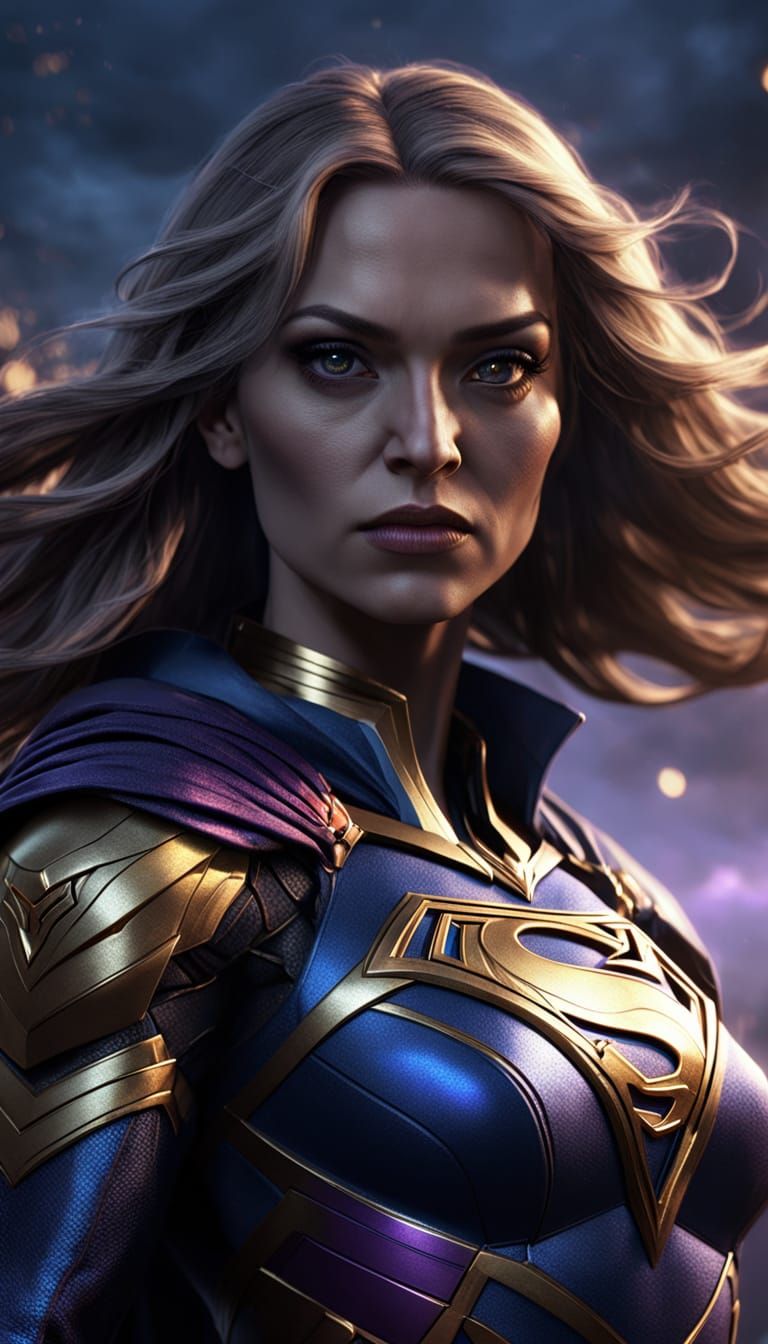 Gothic Supergirl in Cinematic Dark Skies