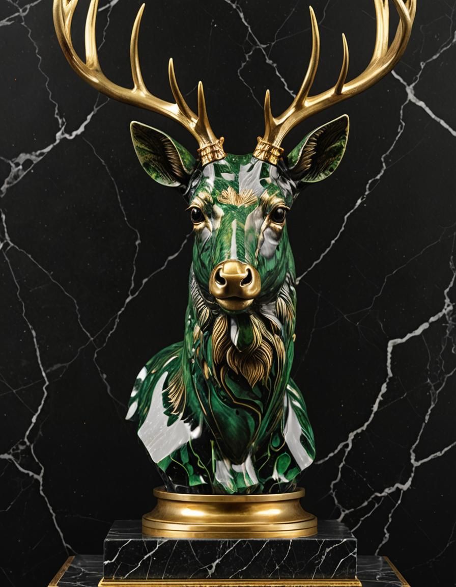 Marble Deer Head Sculpture in Art Deco Style