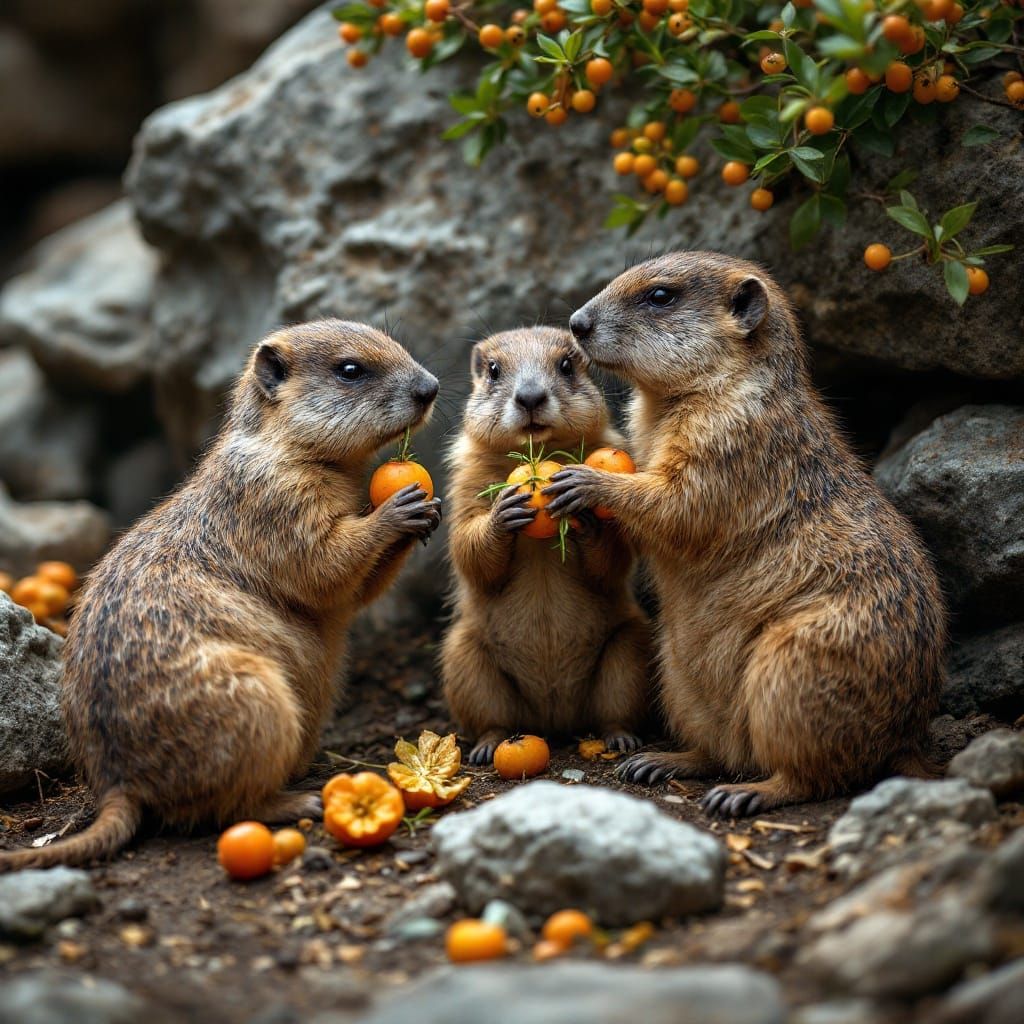 Rock Hyrax Family in Vibrant Savanna Landscape