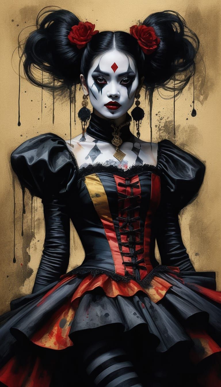 Asian Harlequin in Dark Fantasy Art Style