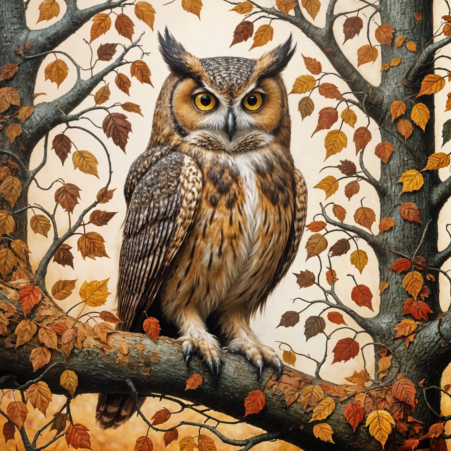 Detailed Owl in Mystical Autumn Forest