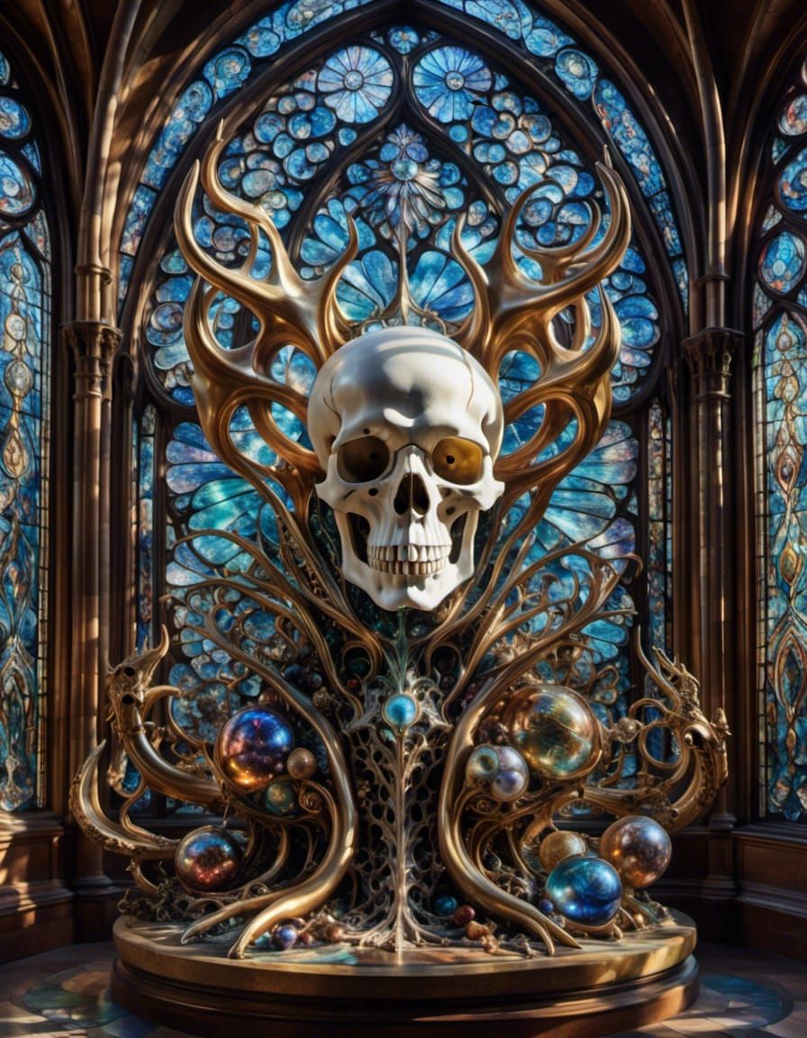 Iridescent Fantasy Skull with Vibrant Colors