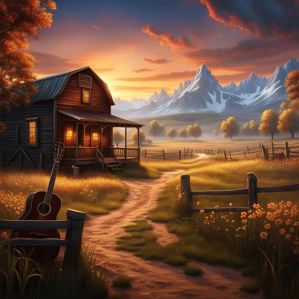 Country Music Poster Background in Detailed Matte Painting