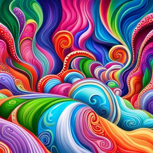 Vibrant Candyland Wonderland with Gouache Swirls