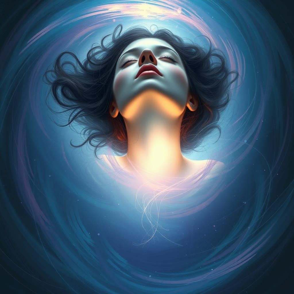 Ethereal Woman in Iridescent Portal, Digital Art