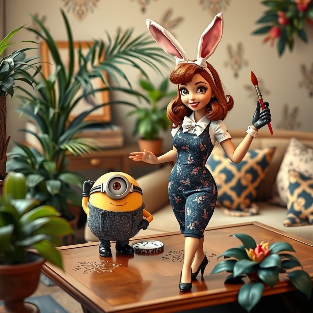 Vintage Pin-Up Girl and Bunny Minion in Dreamy Coffee Table ...