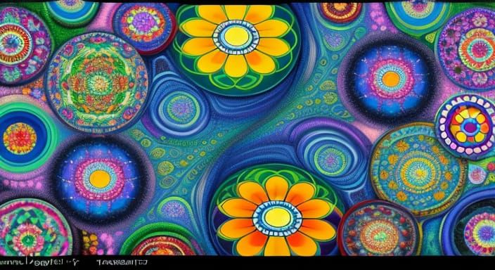 Psychedelic Garden with Kaleidoscopic River and Flowers