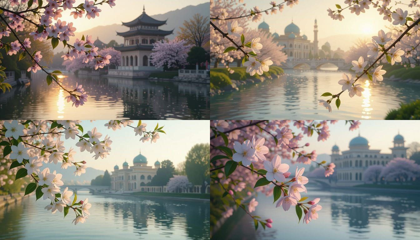 Blooming Jasmine And Cherry Blossoms Near Persian Palace