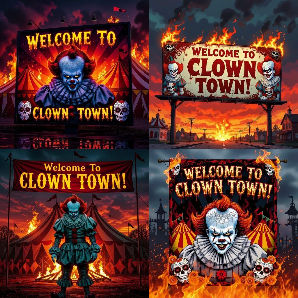 Scary Clown Town Circus Fire Day of the Dead Banner