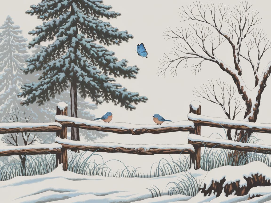 Winter Landscape with Birds, Chinese Painting Style