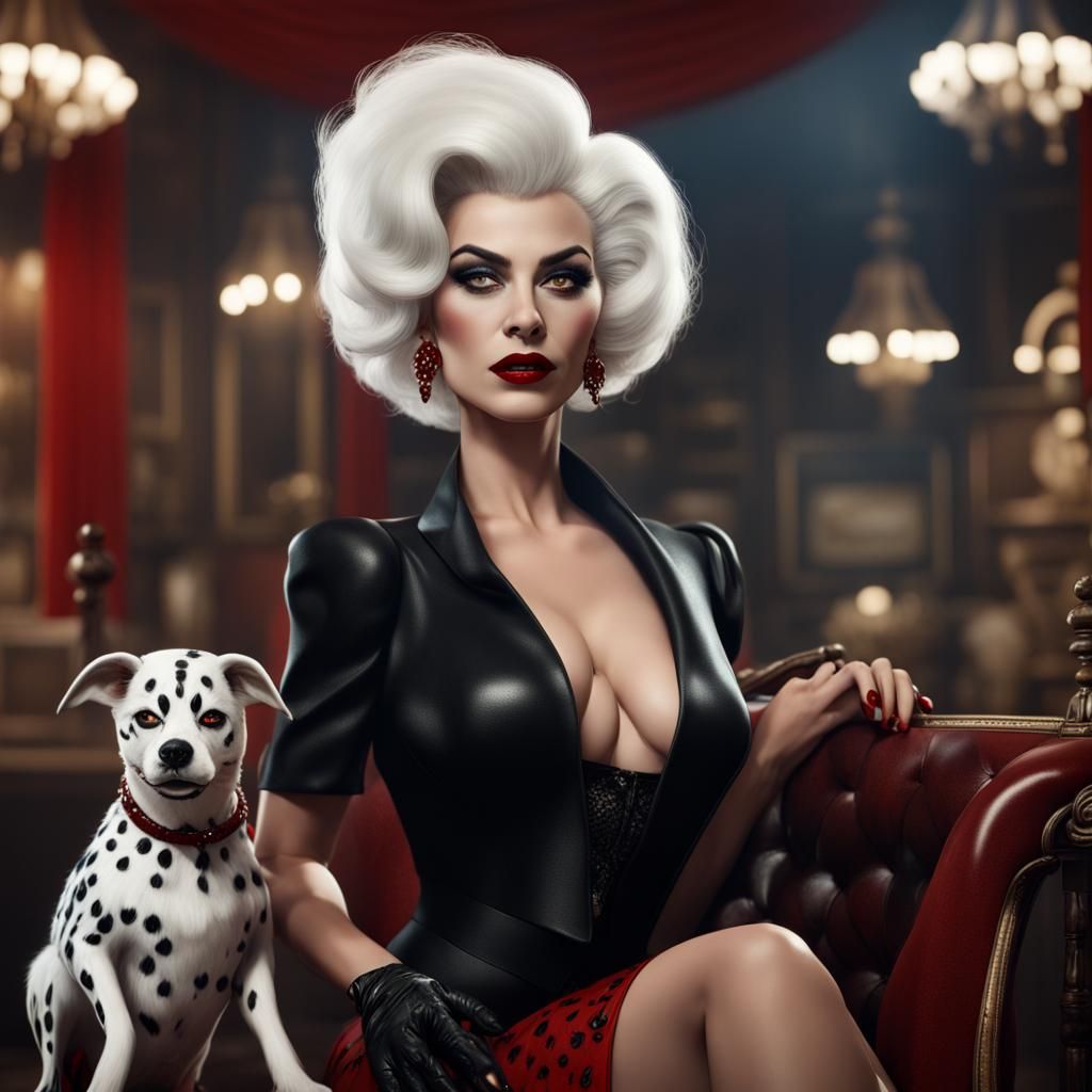 Hyperrealistic Cruella de Vil Pinup in Detailed Matte Painti...