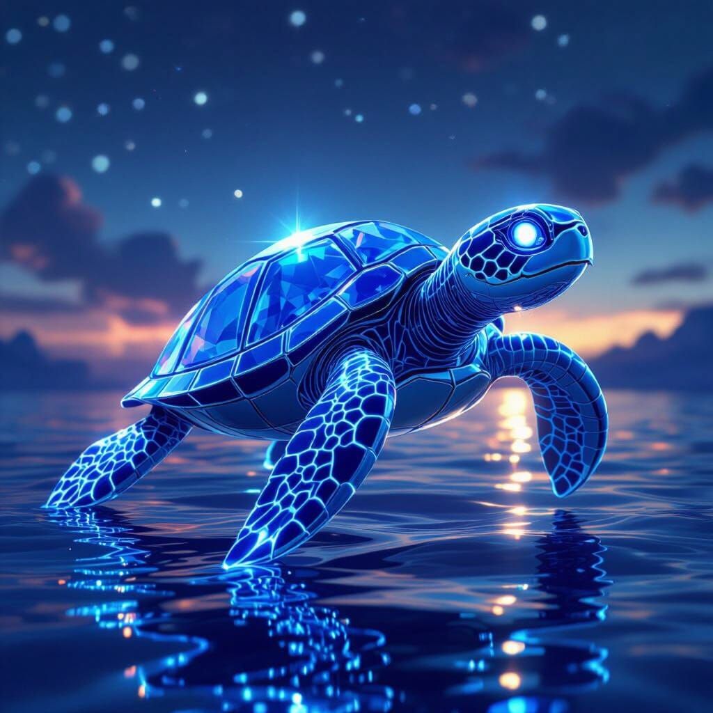 Crystal Turtle Floats in 3D Anime Style