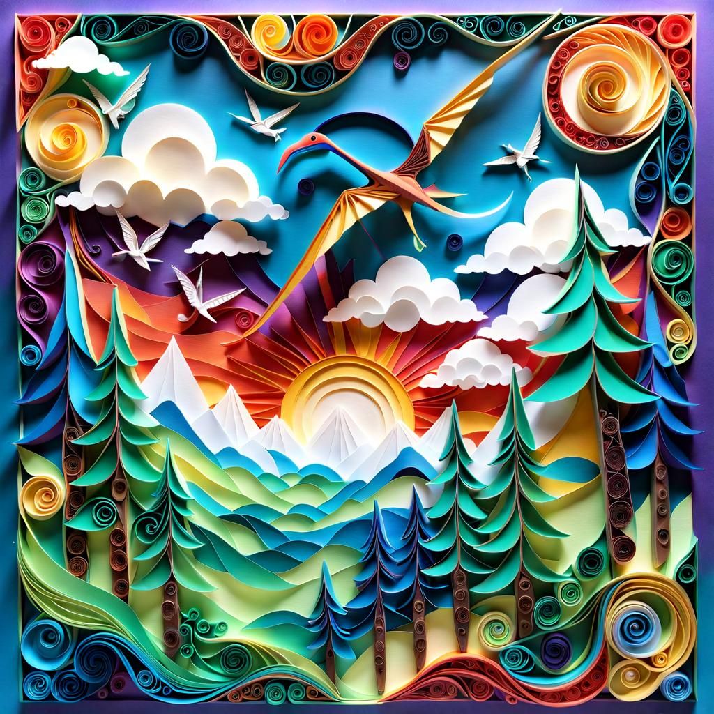 Pterodactyl Flight: Multi-Dimensional Paper Quilling Art