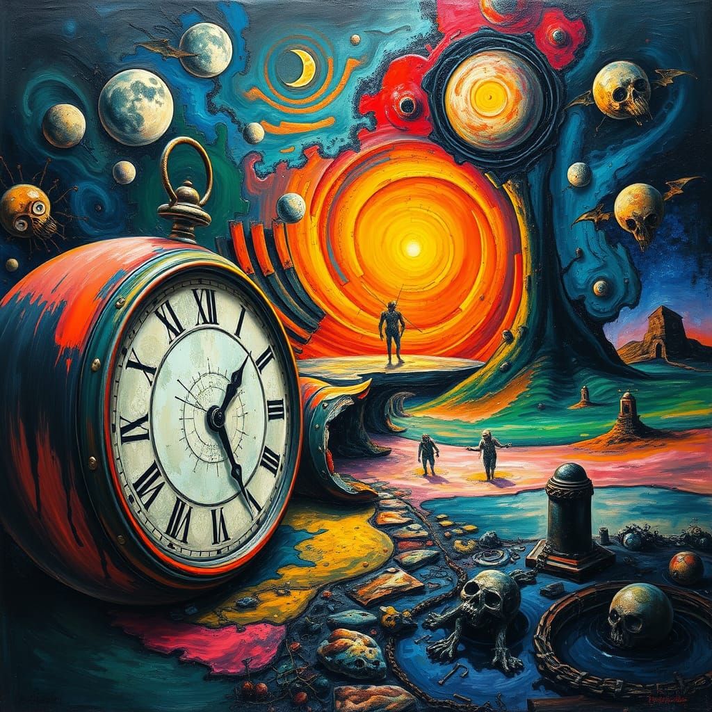 Surreal Dreamscape with Melting Clocks and Distorted Landsca...