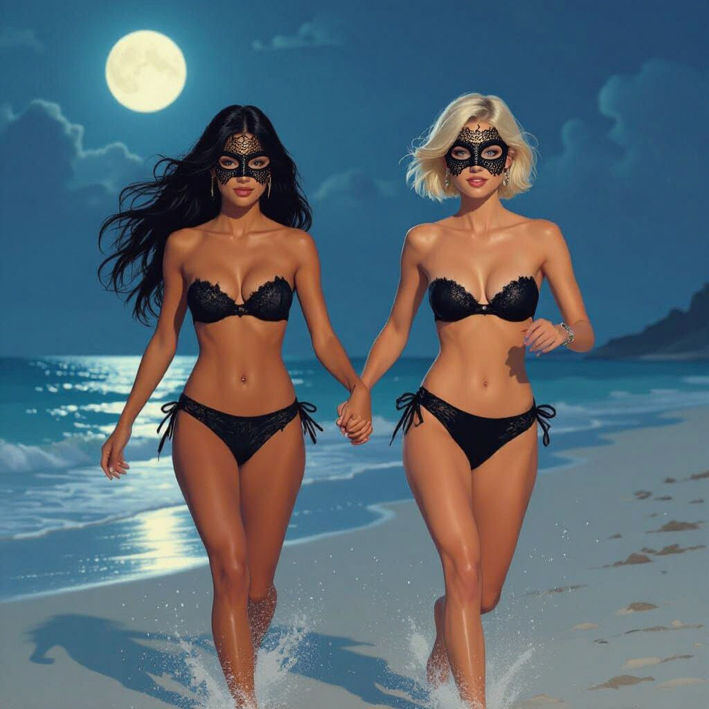 Moonlit Beach Run: Latina and Nordic Beauty