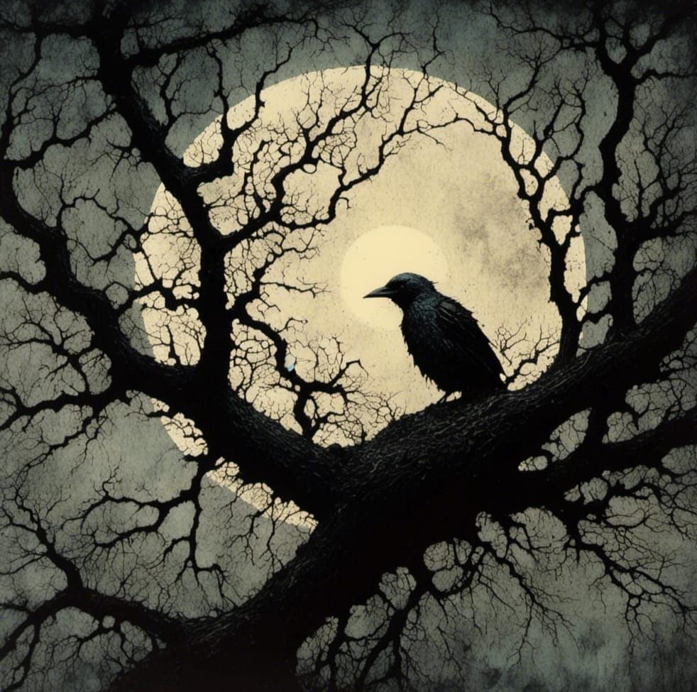 Wistful Witch Hanging Upside Down, Lithograph Art