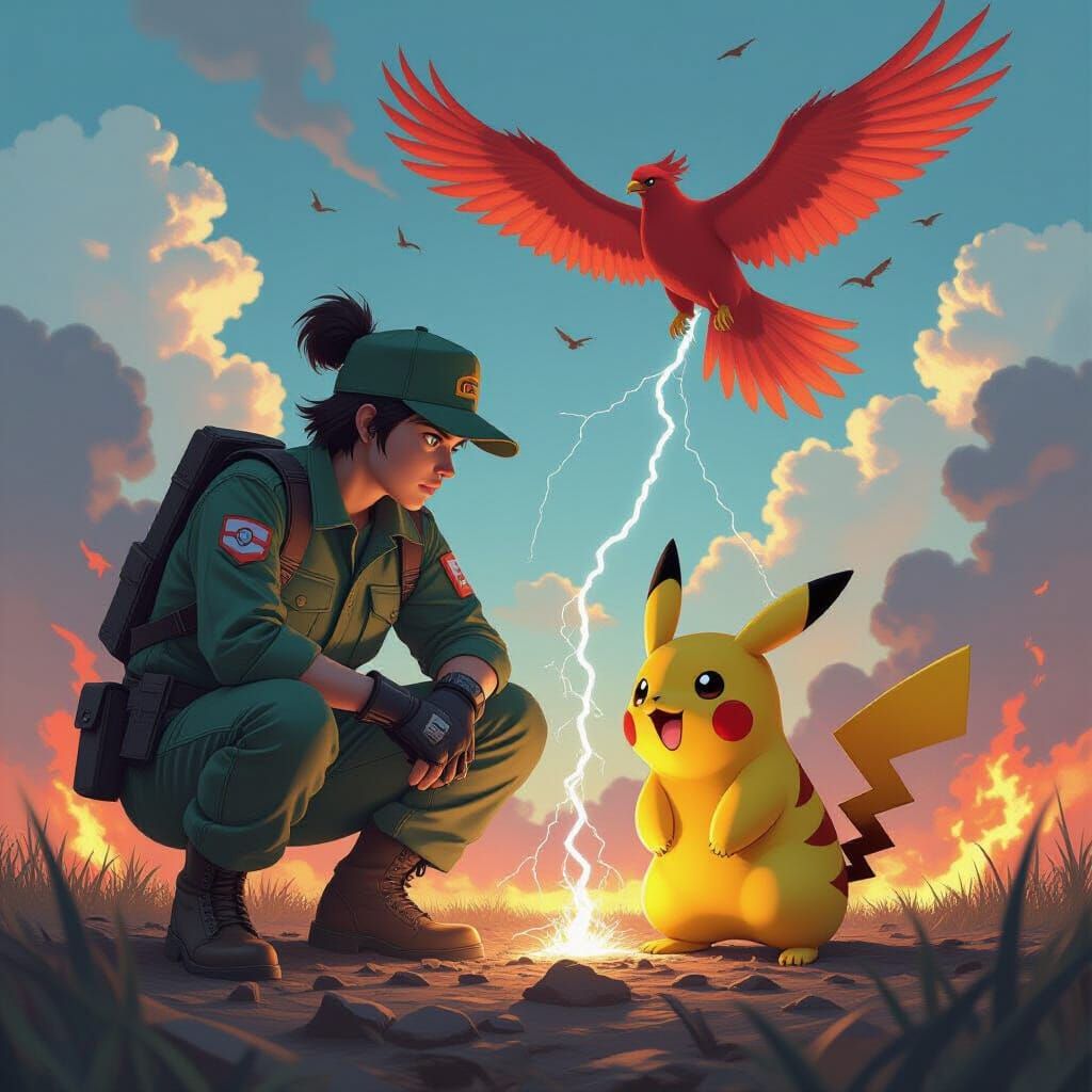 Team Rocket Grunt with Pikachu and Moltres