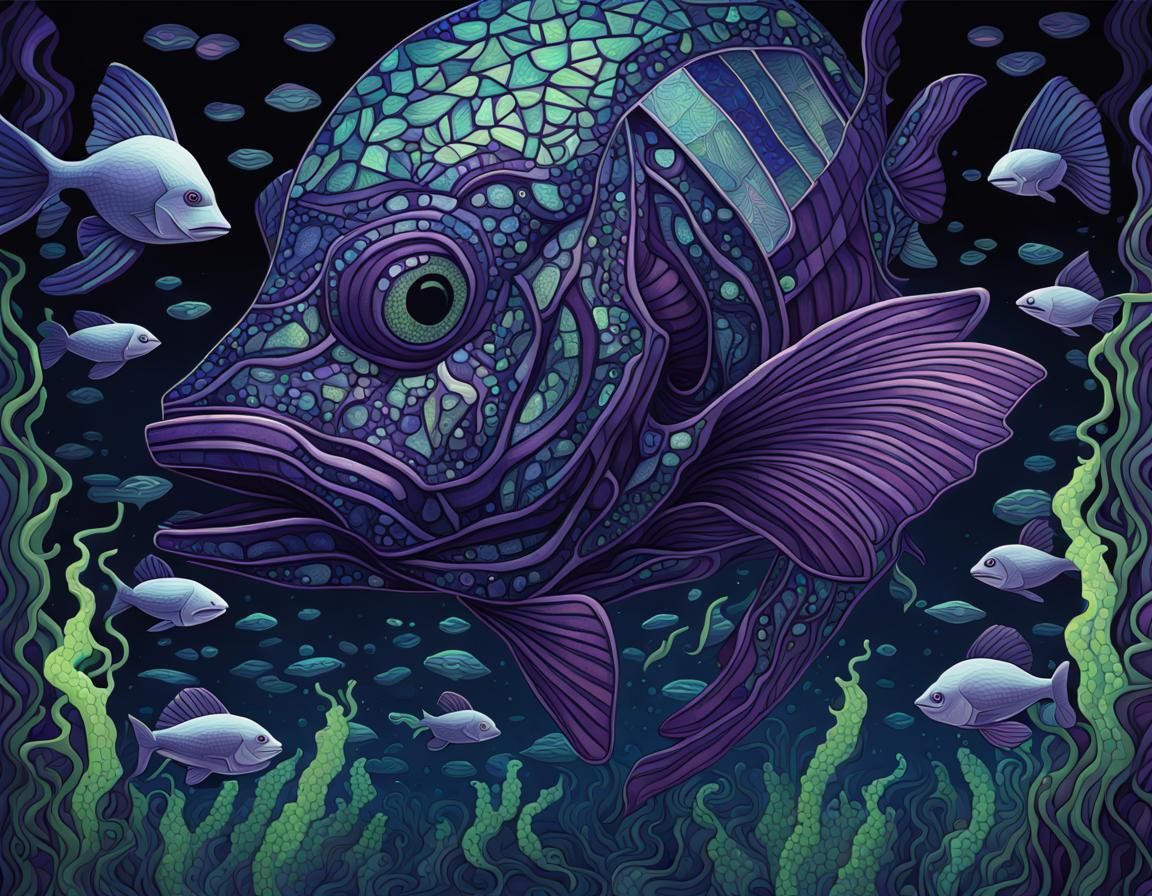 Bioluminescent Underwater Mosaic Concept Art