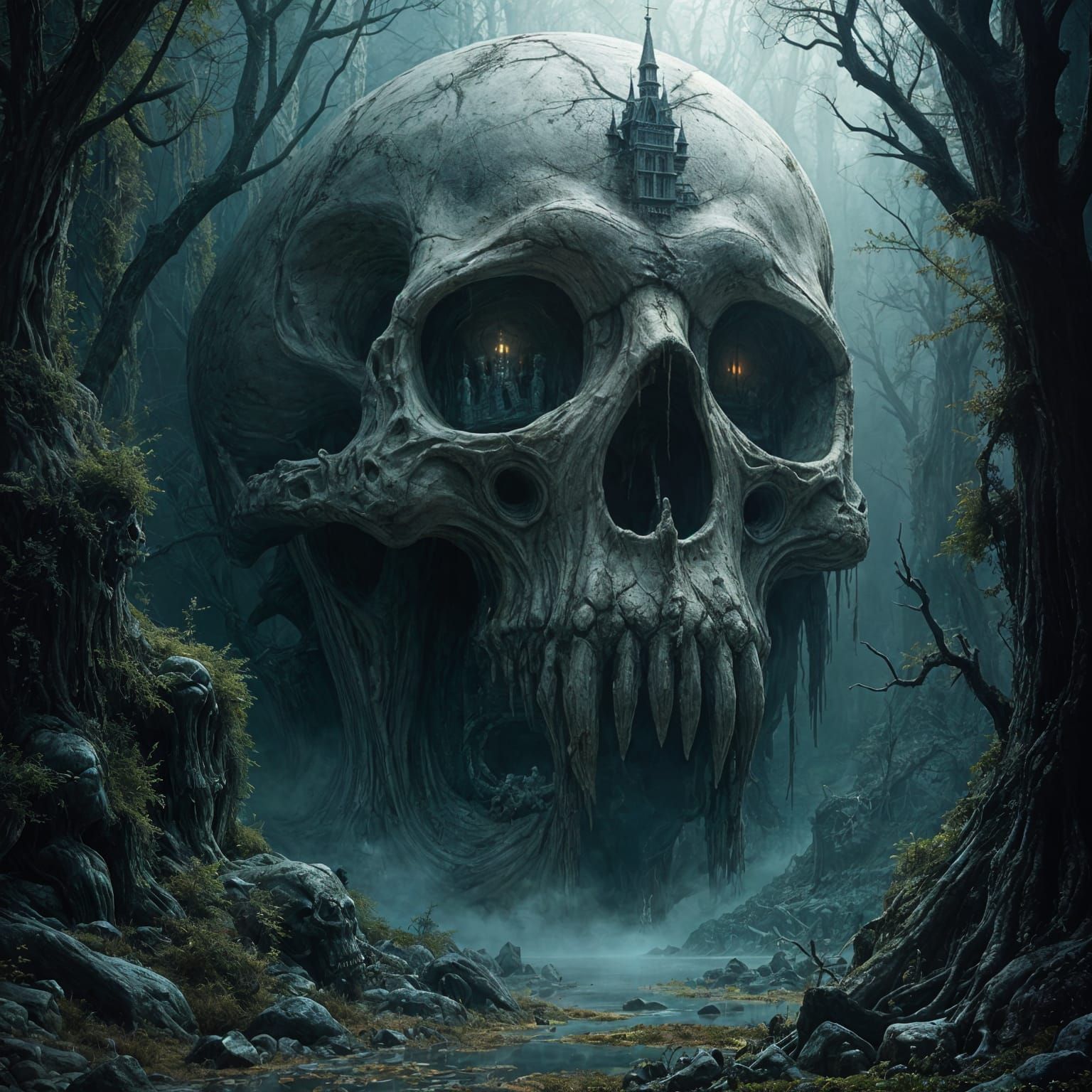 Ethereal Gothic Nightmare Inside a Skull