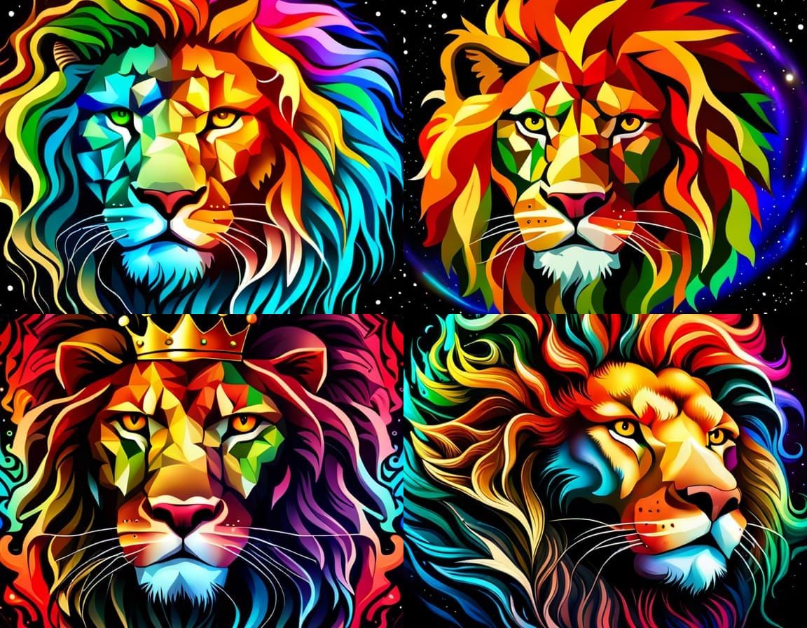 Rasta Lion with Crown on Galactic Background