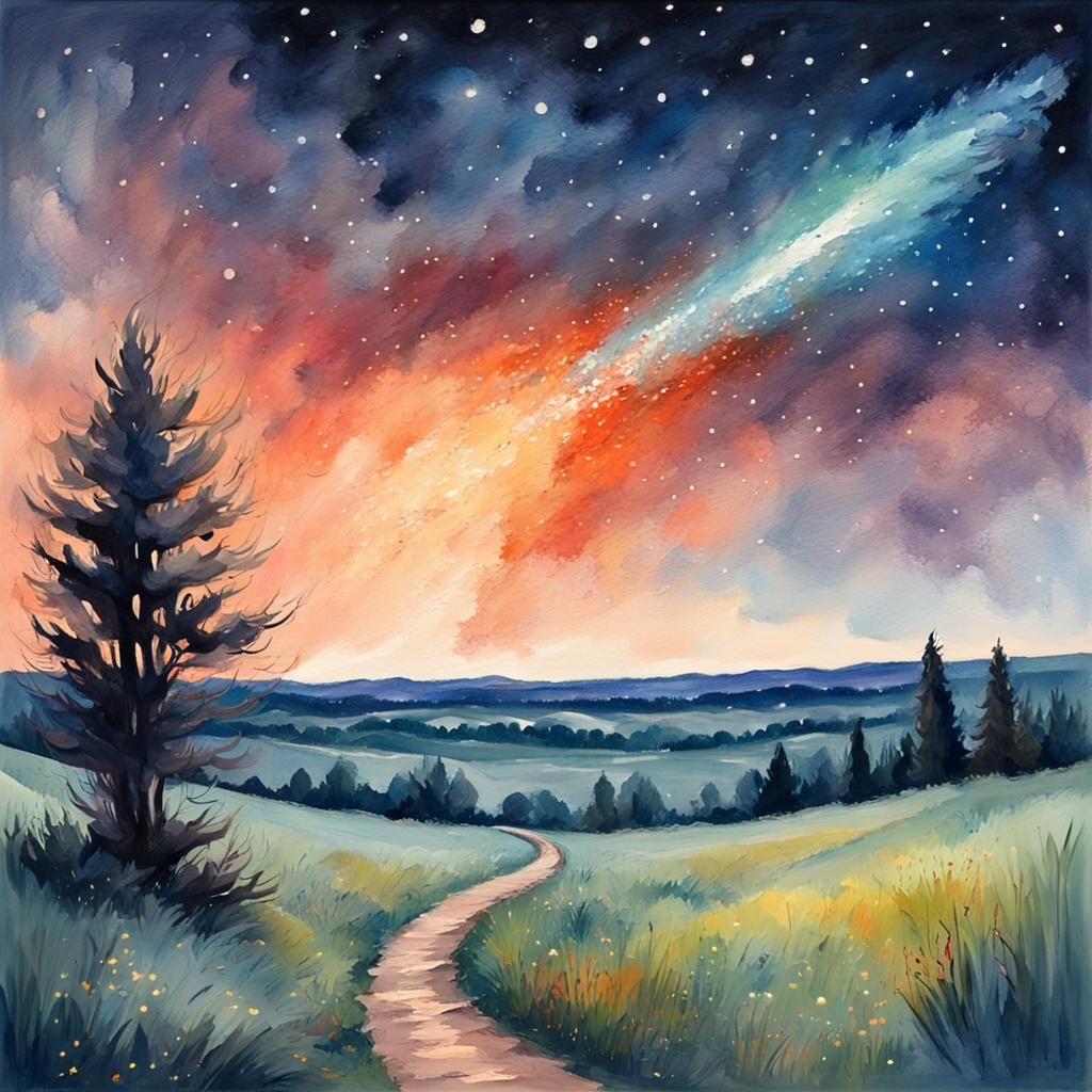 Heath Stargazer: Gouache Comet Nightscape