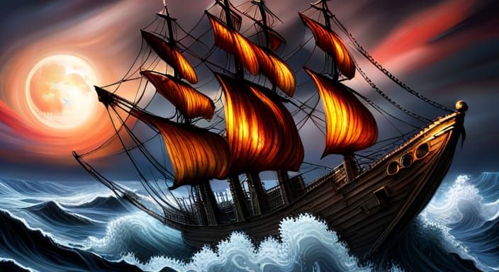 Hyperrealistic Skeleton Ship Navigating a Maelstrom