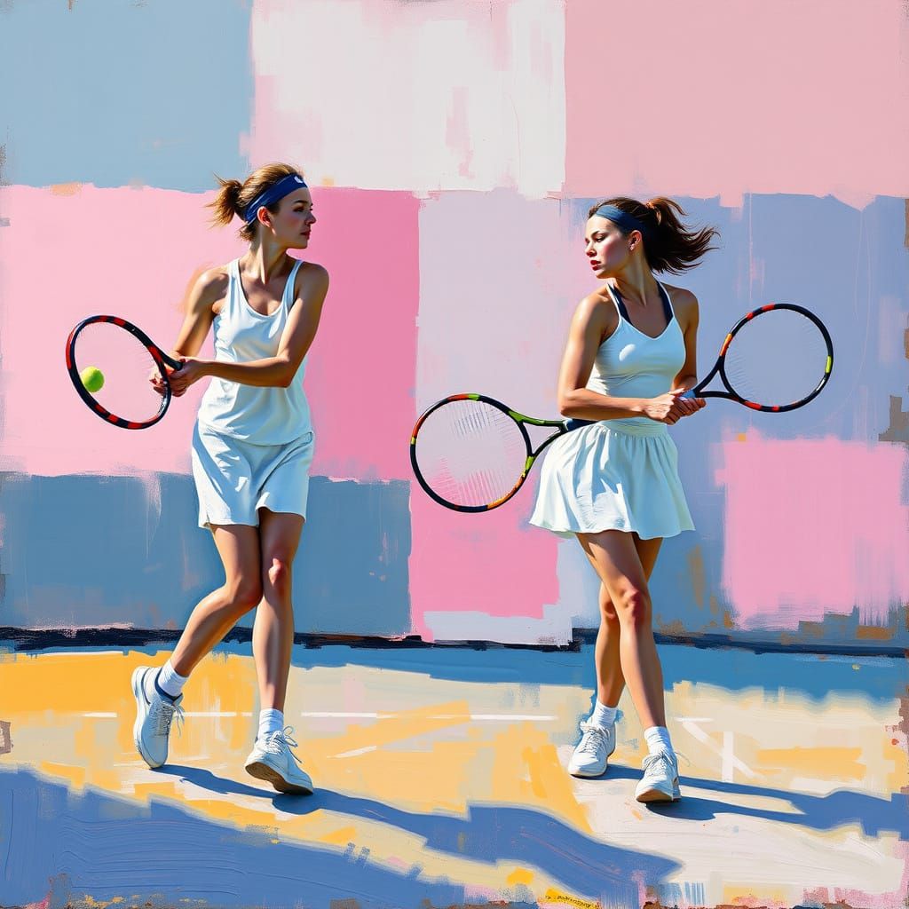 Tennis Players in Abstract Expressionist Painting Style