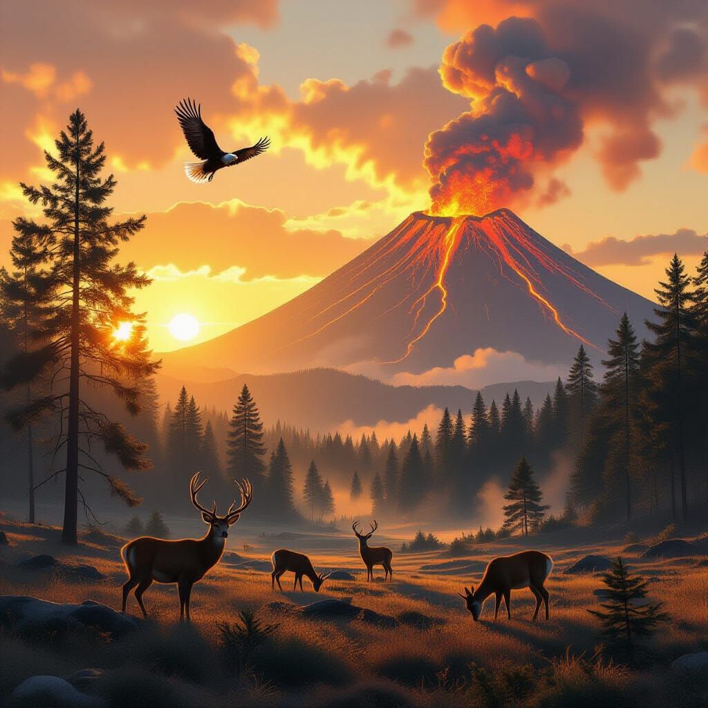 Nature Meets Disaster: A Panoramic Digital Painting