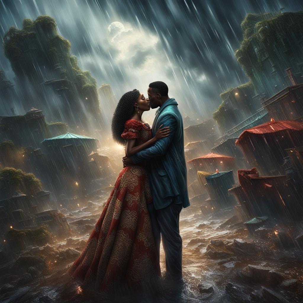 Passionate Kiss in Storm: Fantasy Concept Art