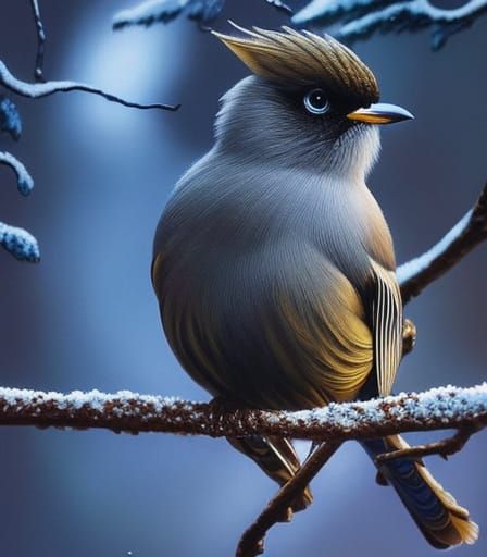 Detailed 3D Portrait of a Baby Bohemian Waxwing