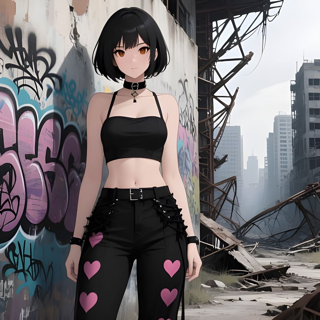 Yami Kawaii Woman in Post-Apocalyptic Cityscape