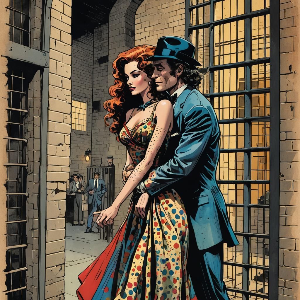 Elegant Woman Traps Suited Man in Comic Book Style