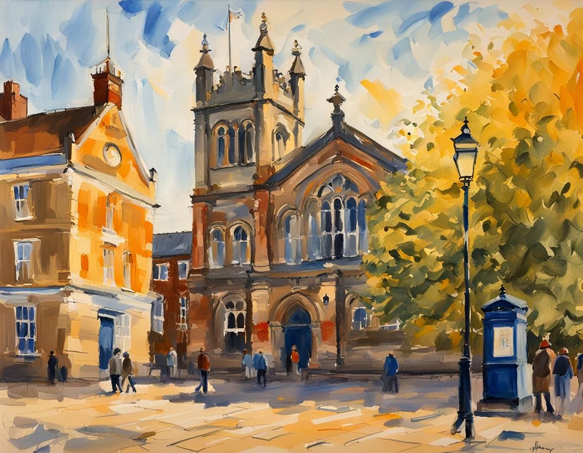 King's Lynn Town Hall in Gouache Impressionism Style