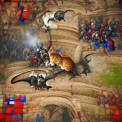 Medieval Cat Knights Battle Dragon Mouse