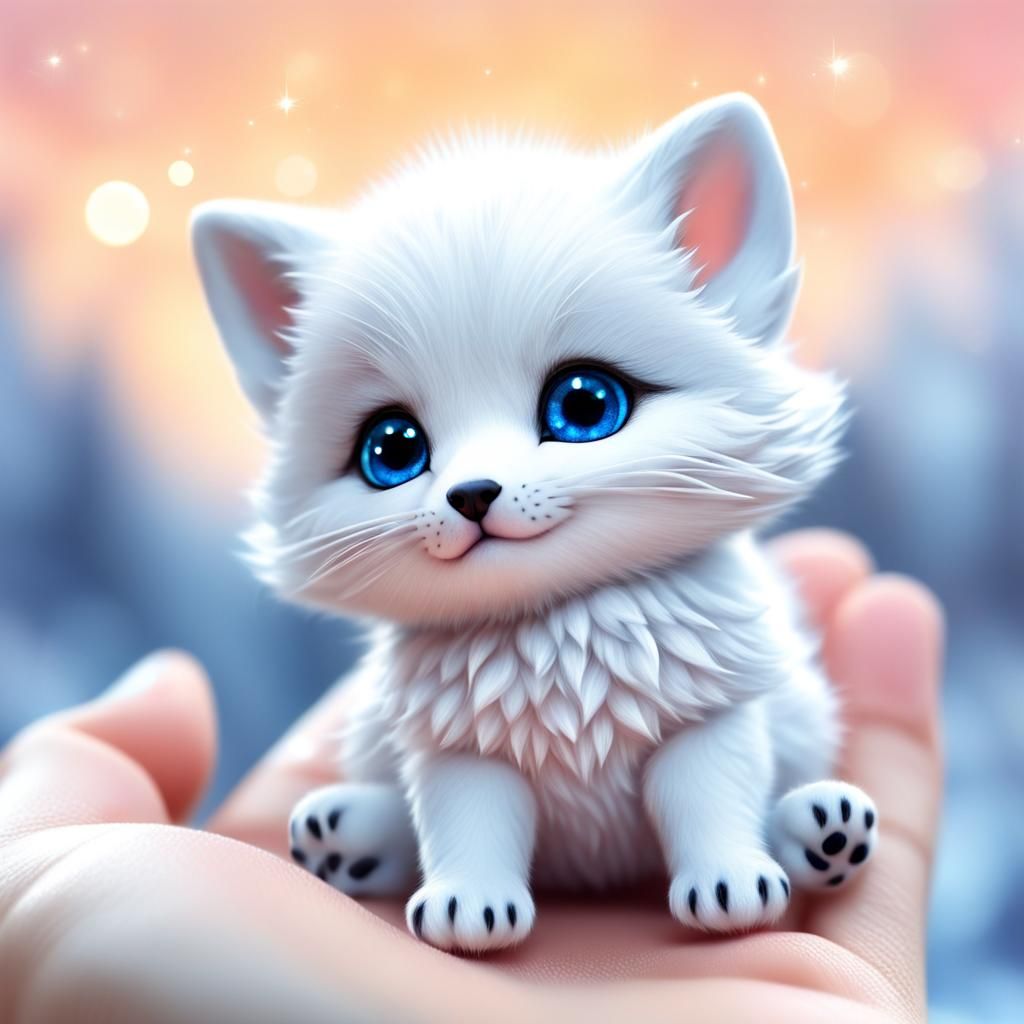 Cute White Fox Cub in Hand: 3D Digital Art