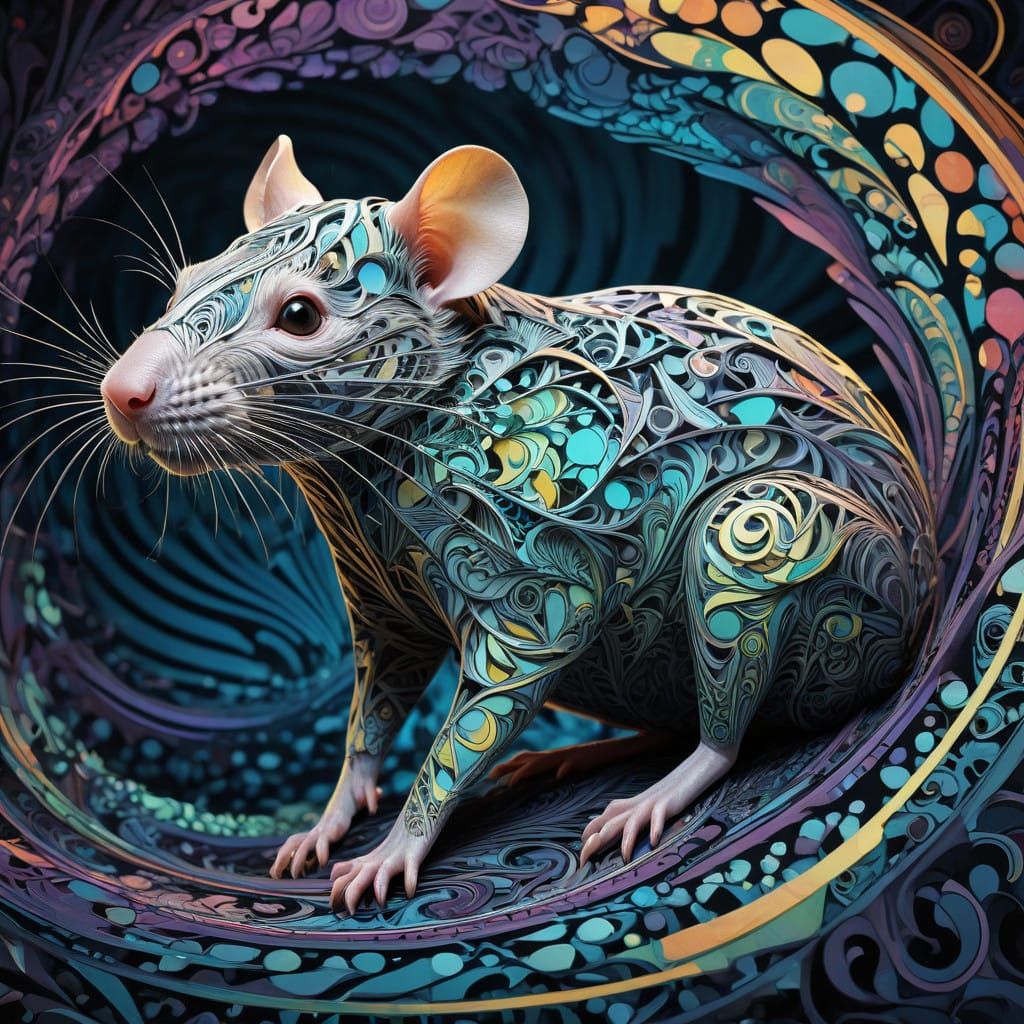 Stylized Rat in Psychedelic Aura, Fractal Patterns, and Zent...