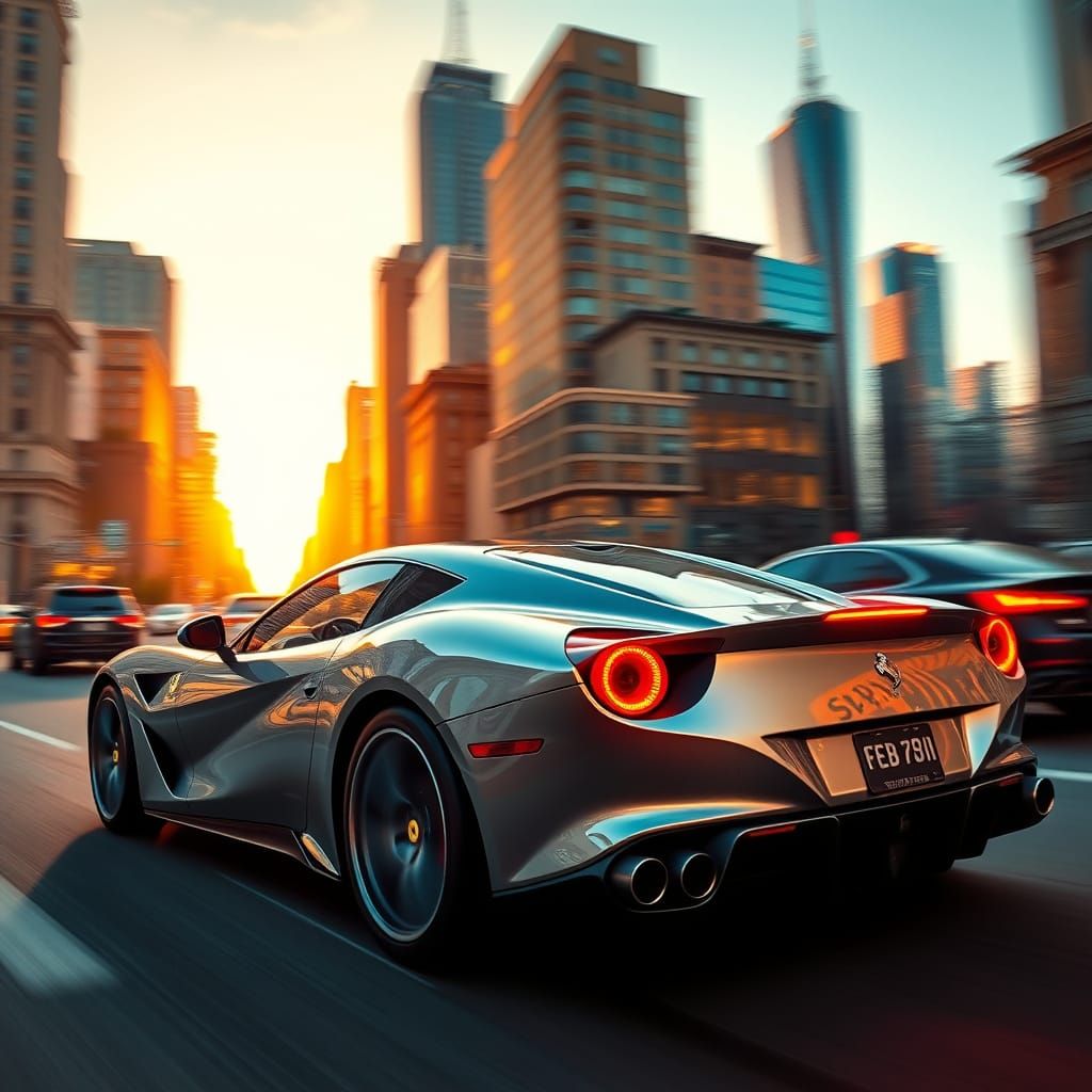 Sleek Ferrari Speeds Through New York City in Futuristic Gol...