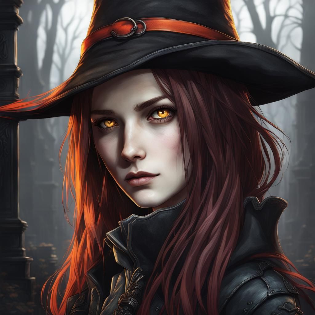 Ethereal Girl with Maroon Hair in Bloodborne Style