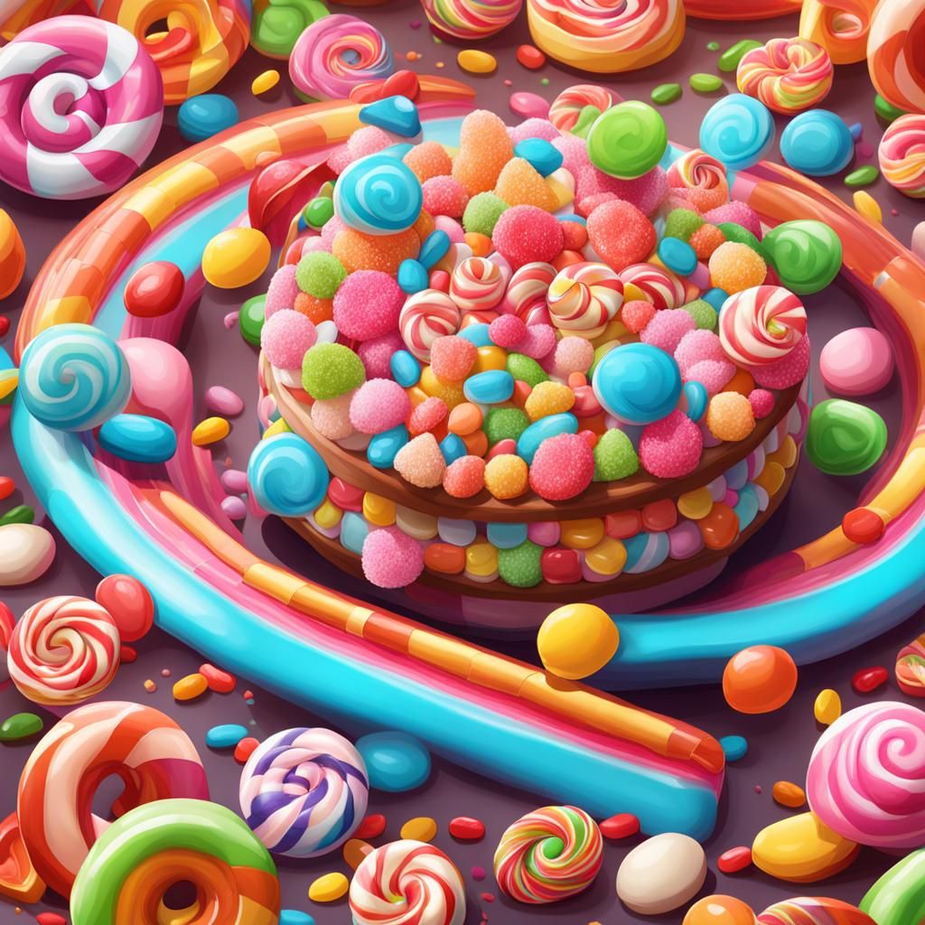 Whimsical Candy Land Digital Illustration