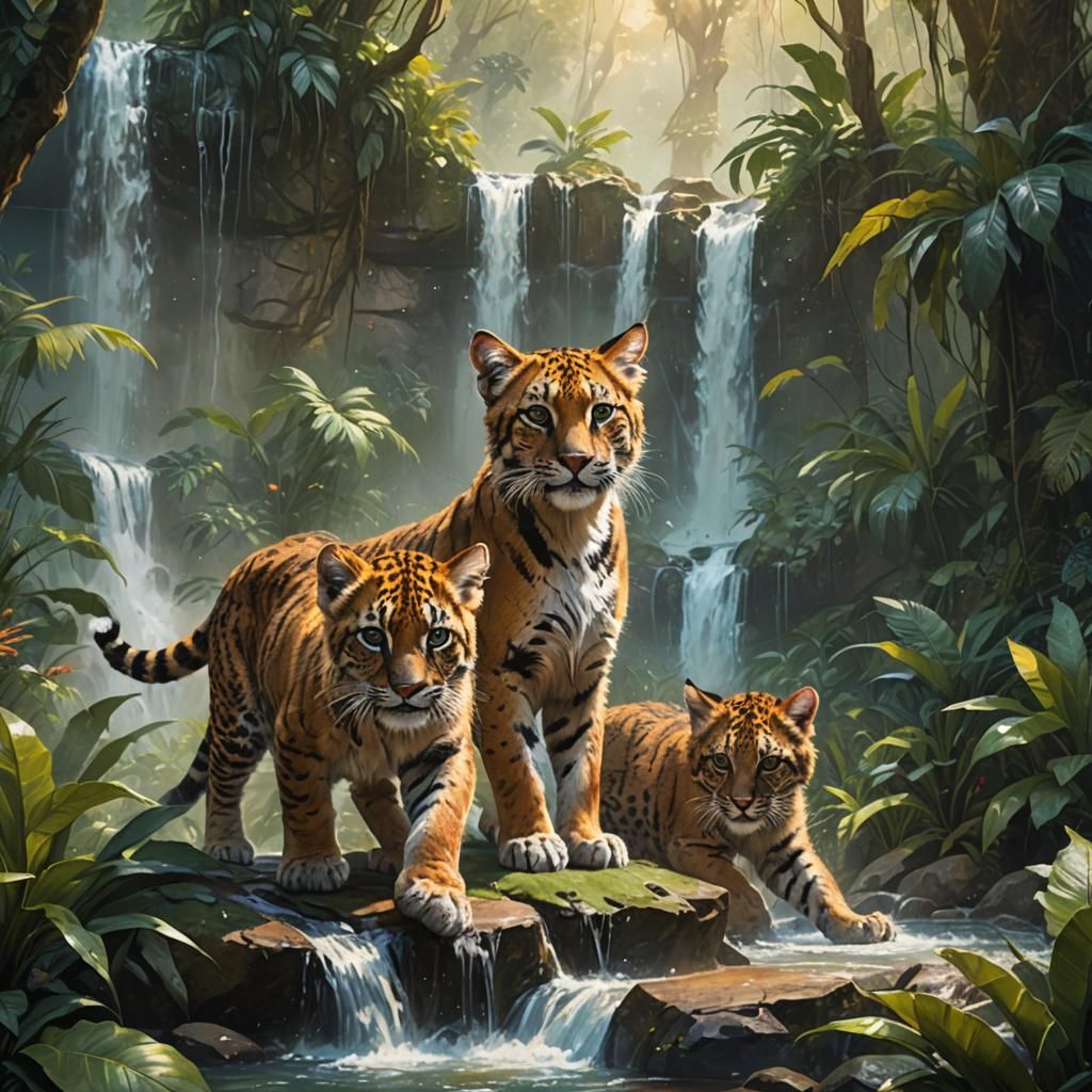 Leopard Cubs Playing in Jungle Clearing