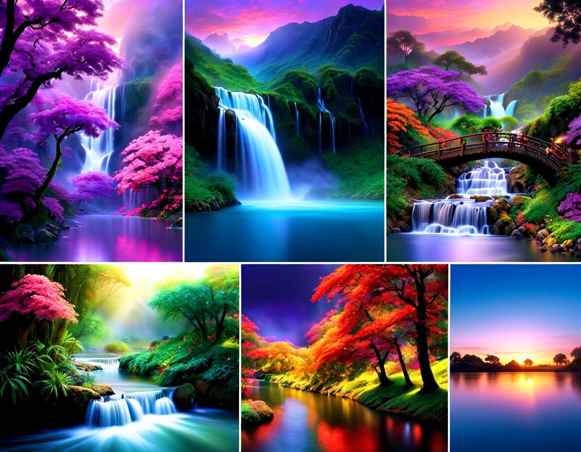 Dazzling Jacaranda Waterfall Montage in Radiant Light