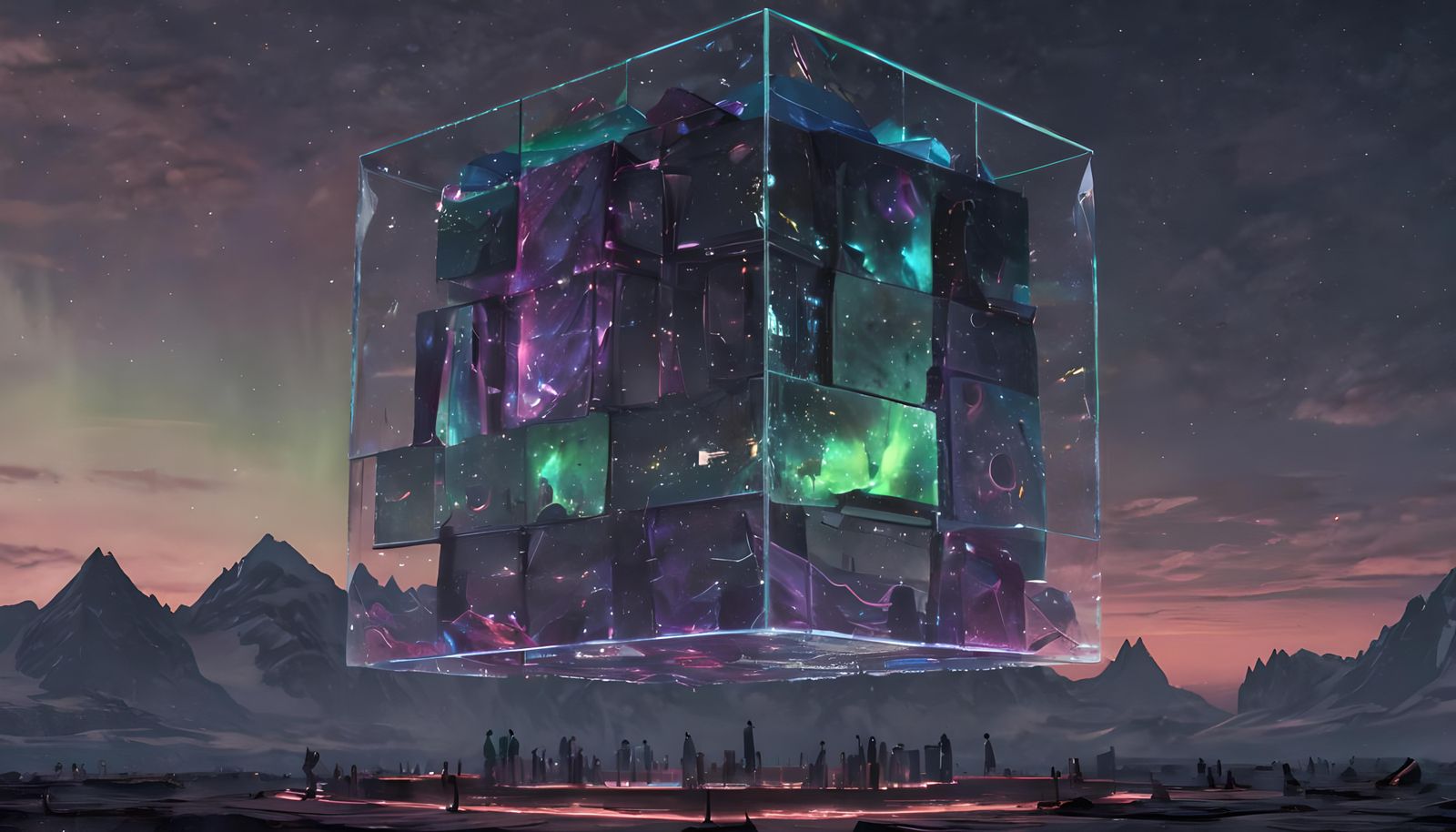 Cyberpunk Aurora Borealis in Giant Glass Cube